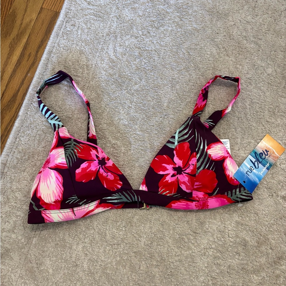 NWT Rueblue Hawaiian floral bikini top size medium